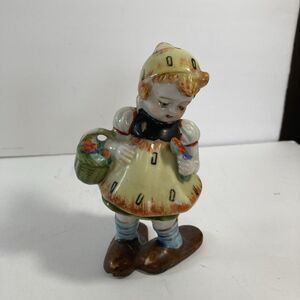 Vtg Hand Painted Figurine Occupied Japan Girl Child Flower Basket 6”  READ
